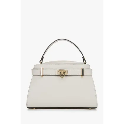 Zdjęcie Estro: Jasnobeżowa torebka damska do ręki typu kuferek z włoskiej skóry naturalnej Premium