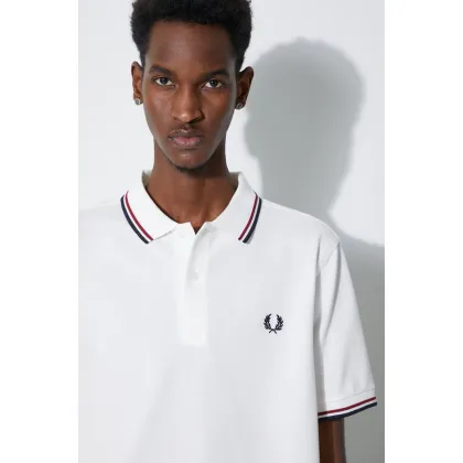Zdjęcie Fred Perry polo bawełniane Twin Tipped Shirt kolor biały z aplikacją M3600.T60