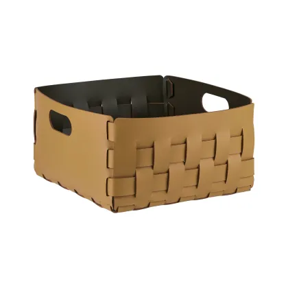 Zdjęcie Luksusowy kosz Bottega o wymiarach 35x35xH20 cm w kolorze musztardowym