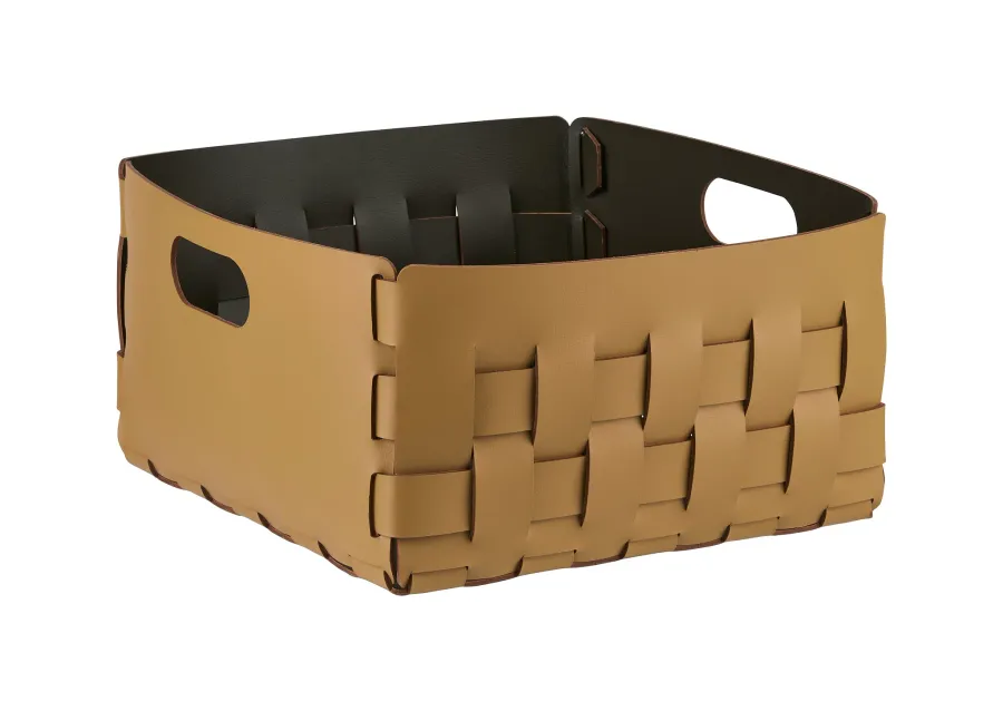 obrazek 1 Luksusowy kosz Bottega o wymiarach 35x35xH20 cm w kolorze musztardowym