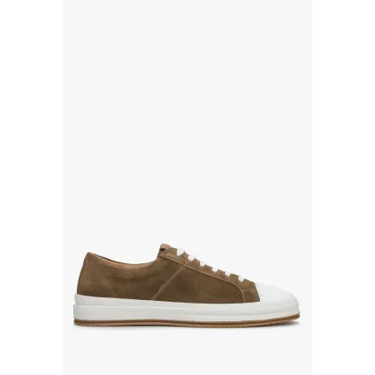 Zdjęcie Estro: Brązowe trampki męskie z włoskiego weluru naturalnego