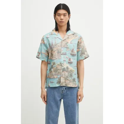 Zdjęcie RHUDE koszula lniana Sailing Map męska kolor niebieski relaxed z kołnierzykiem klasycznym RHPS25SR01012