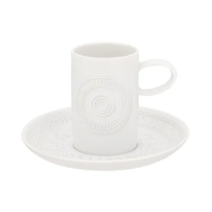 Picture Porcelain coffee cup and saucer from the Ornament collection with white relief decoration - Vista Alegre