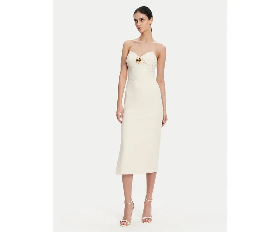 obrazek 1 Elisabetta Franchi Sukienka koktajlowa AB-769-51E2 Écru Regular Fit