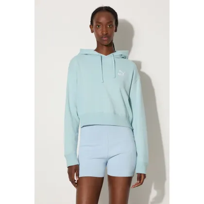 Zdjęcie Puma bluza bawełniana BETTER CLASSIC damska kolor niebieski z kapturem z aplikacją 624229
