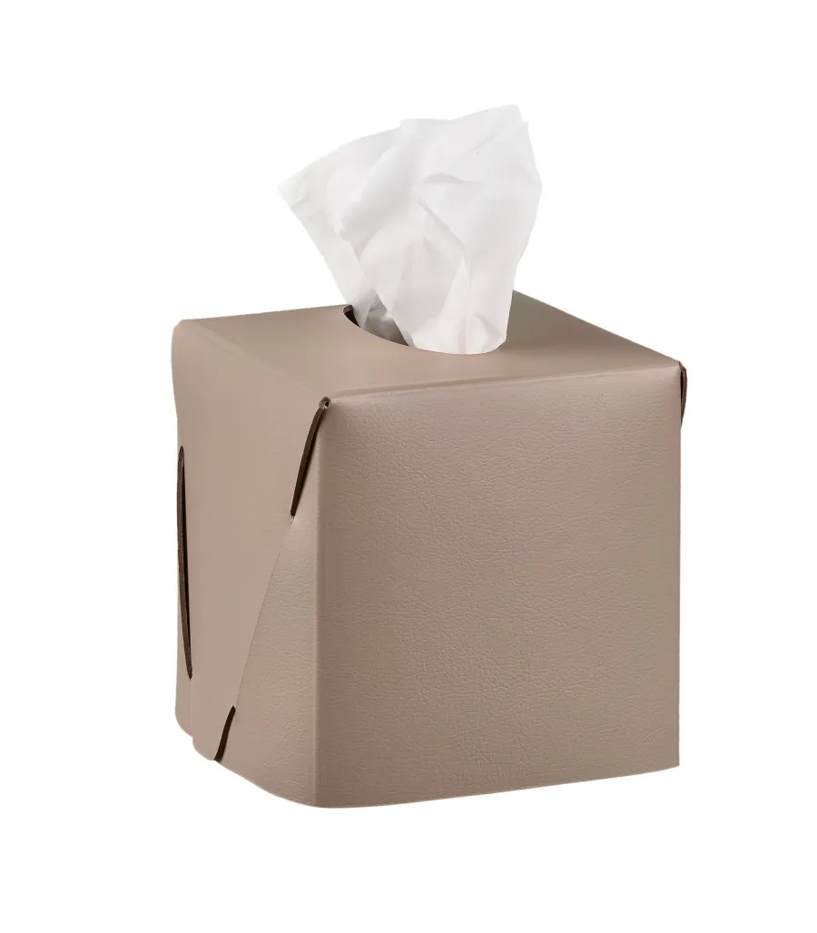 picture 1 Leather tissue box, size 12x12xH12 cm, cappuccino color