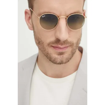 Zdjęcie Ray-Ban okulary przeciwsłoneczne ROUND METAL męskie kolor złoty 0RB3447