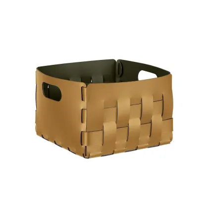 Zdjęcie Skórzany kosz Bottega 25x25xH20 cm w kolorze musztardowym