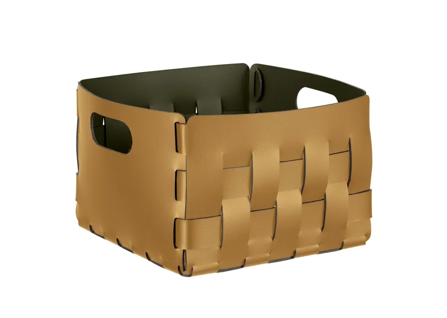 obrazek 1 Skórzany kosz Bottega 25x25xH20 cm w kolorze musztardowym