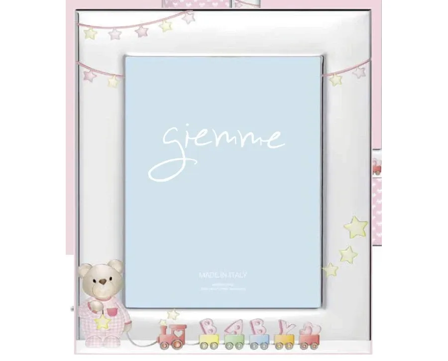 obrazek 1 Piękna srebrna ramka 9х13 cm zdobiona różowym misiem z zabawkami