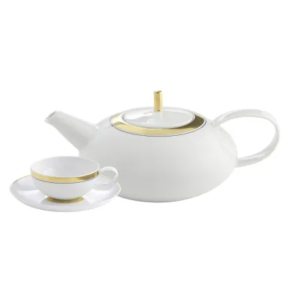 Picture White classic porcelain tea set from the Domo Gold - Vista Alegre collection