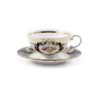 Zdjęcie Luksusowa klasyczna filiżanka do herbaty ze spodkiem z porcelany zdobiona motywem róż – Leander