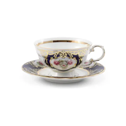 Zdjęcie Luksusowa klasyczna filiżanka do herbaty ze spodkiem z porcelany zdobiona motywem róż – Leander