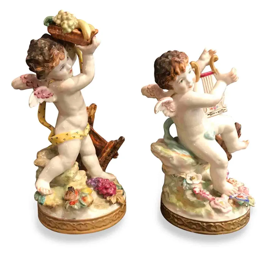 obrazek 5 Para aniołów z ręcznie malowanej porcelany polichromowanej