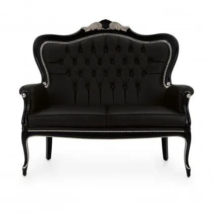 Zdjęcie Czarna pikowana sofa w ludwikowskim stylu - Sevensedie