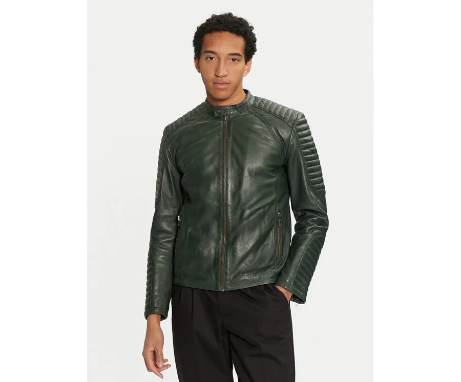 obrazek 1 Serge Pariente Kurtka skórzana Leman 2 Zielony Slim Fit