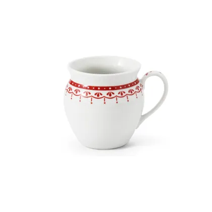 Zdjęcie Stylowy porcelanowy kubek z delikatnym zdobieniem w kolorze czerwonym z kolekcji HyggeLine – Leander