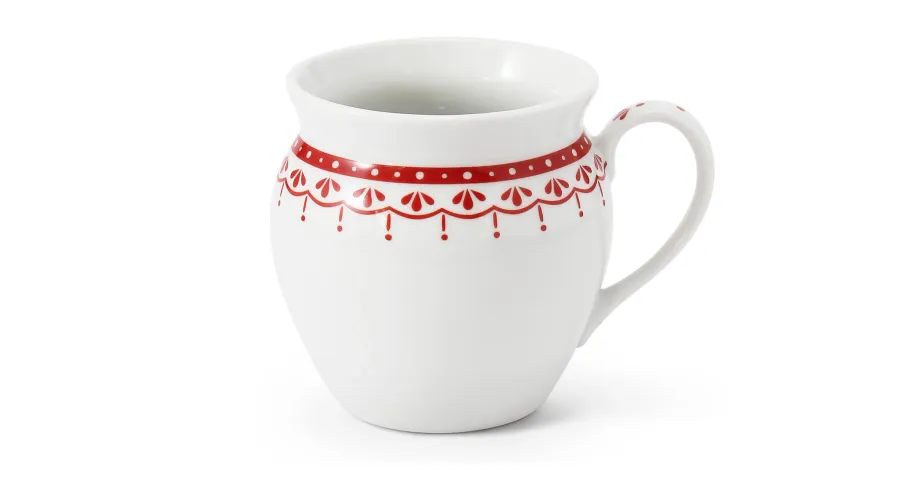obrazek 1 Stylowy porcelanowy kubek z delikatnym zdobieniem w kolorze czerwonym z kolekcji HyggeLine – Leander