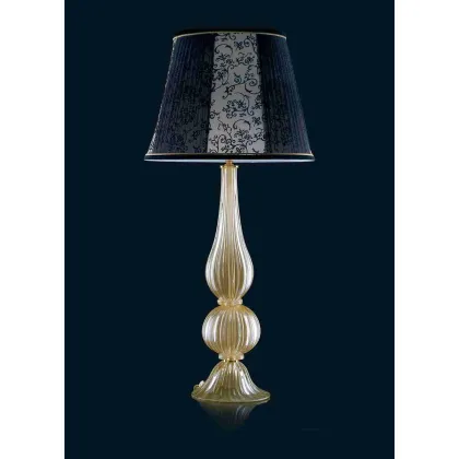 Zdjęcie Złota lampa stołowa ze szkła Murano z czarnym abażurem