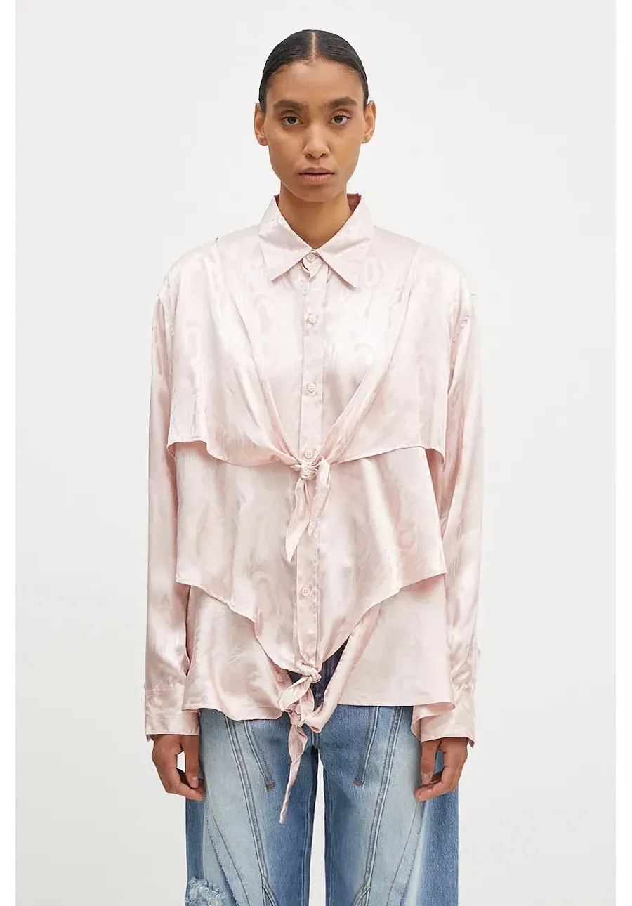 obrazek 1 Martine Rose koszula Knotted Shirt damska kolor różowy relaxed z kołnierzykiem klasycznym 436WS08106