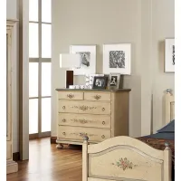 Picture Chest of drawers with 5 drawers decorated with antique ivory finish and antique blue ornaments - Zanini