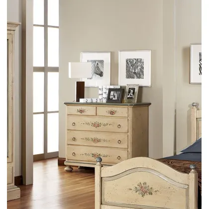 Zdjęcie Komoda z 5 szufladami ozdobiona antycznym wykończeniem w kolorze kości słoniowej i antycznymi niebieskimi ornamentami - Zanini