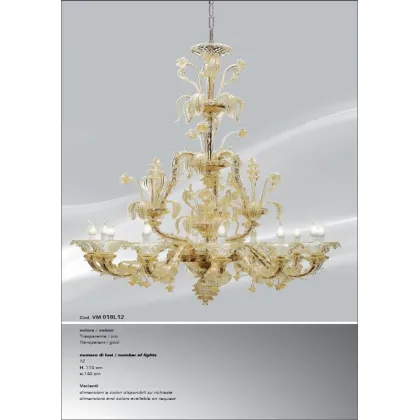 Zdjęcie Stylowy żyrandol ze szkła Murano ze złotym zdobieniem - Il Paralume Marina