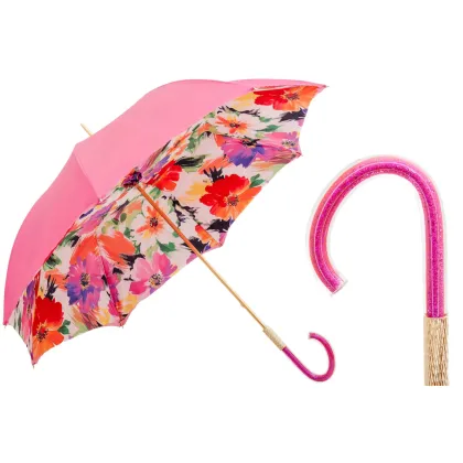 Zdjęcie Stylowy różowy parasol damski z motywem kwiatowym – Pasotti