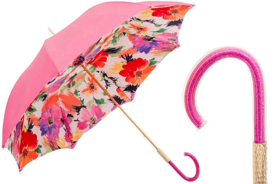 obrazek 1 Stylowy różowy parasol damski z motywem kwiatowym – Pasotti