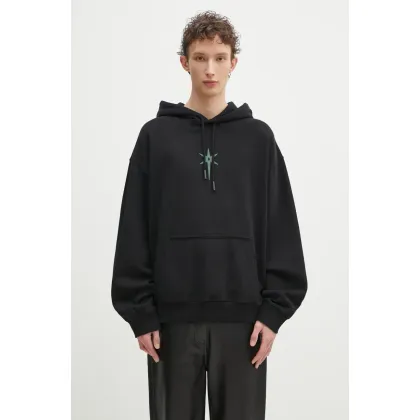 Zdjęcie Marcelo Burlon bluza bawełniana County Goth Boxy Hoodie Black Deep Green męska kolor czarny z kapturem z nadrukiem CMBB10CS25FLE0021052