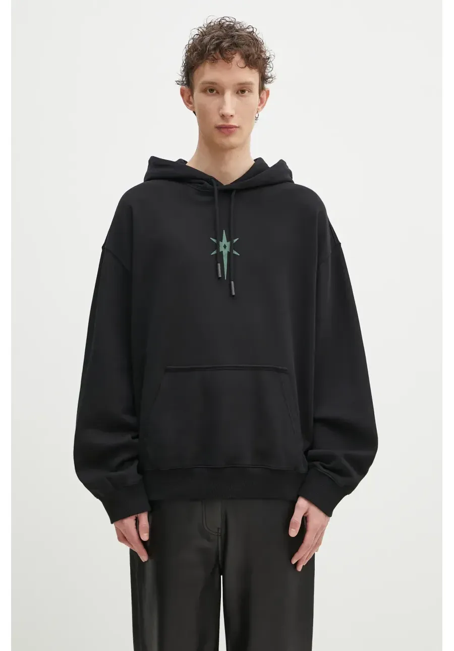 obrazek 1 Marcelo Burlon bluza bawełniana County Goth Boxy Hoodie Black Deep Green męska kolor czarny z kapturem z nadrukiem CMBB10CS25FLE0021052
