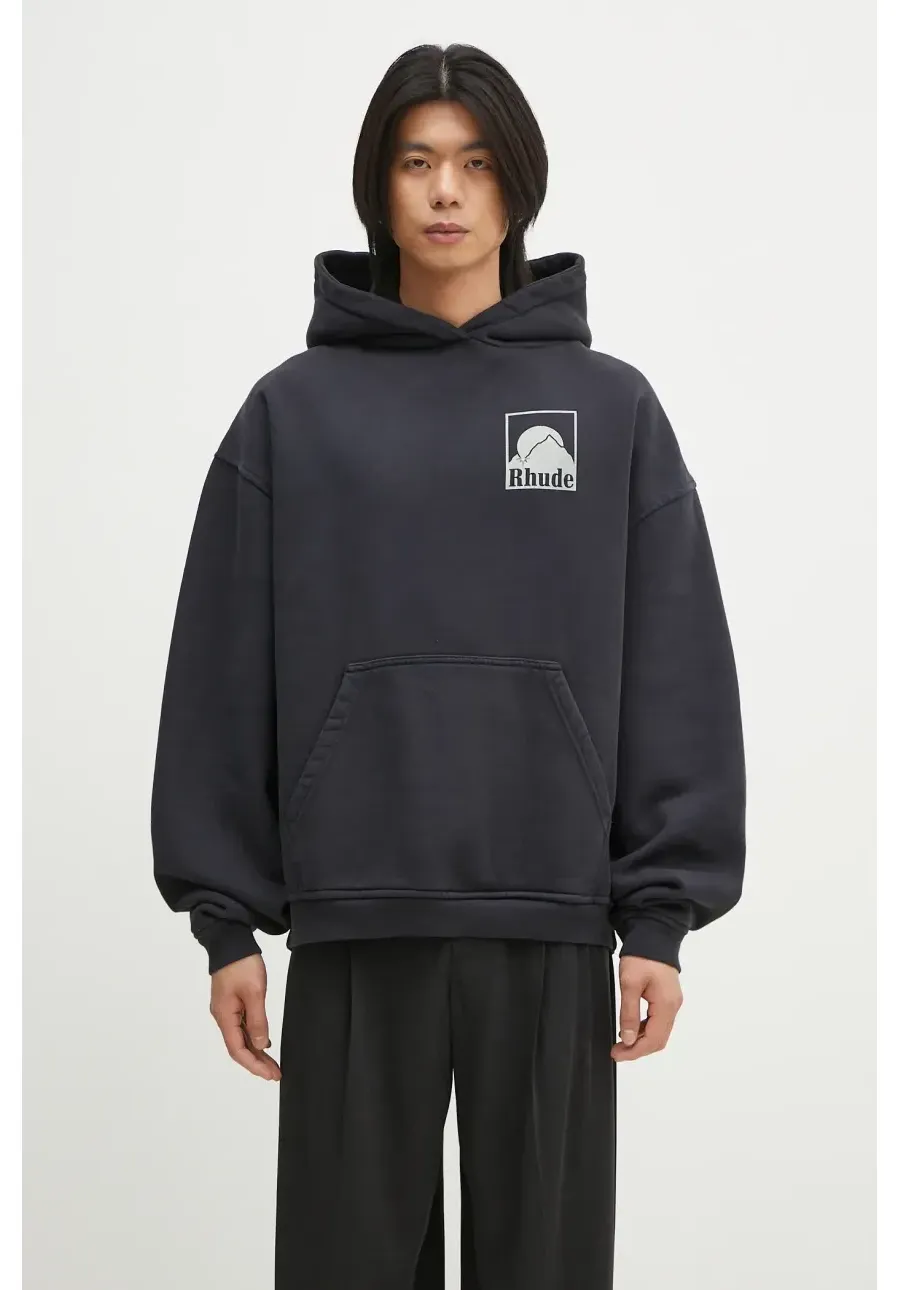 obrazek 1 RHUDE bluza bawełniana Moonlight Badge męska kolor granatowy z kapturem z nadrukiem RHPS25HO05012