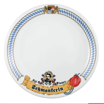 Zdjęcie Okrągły porcelanowy talerz obiadowy 27 cm zdobiony bawarskim motywem z Niemiec - Seltmann Weiden