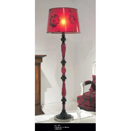 Picture Murano glass floor lamp with red and gold spiral and conical shade – Il Paralume Marina