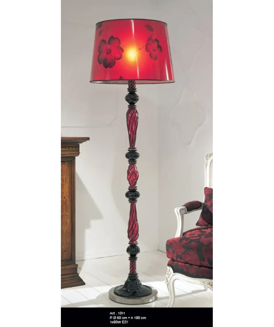 obrazek 1 Lampa podłogowa ze szkła Murano z czerwono-złotą spiralą i stożkowym kloszem – Il Paralume Marina