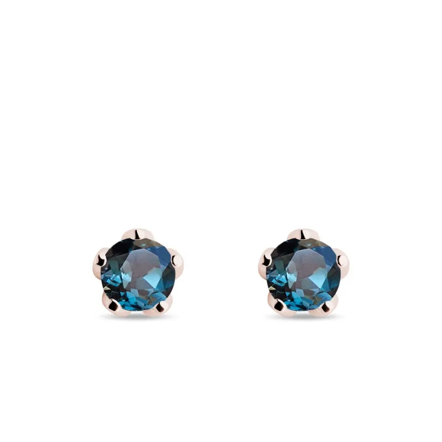 obrazek 1 Kolczyki sztyfty z topazem London Blue w różowym złocie KLENOTA
