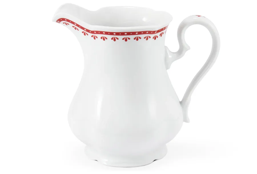 obrazek 1 Stylowy dzbanek na mleko z porcelany zdobiony czerwonym ornamentem - Leander