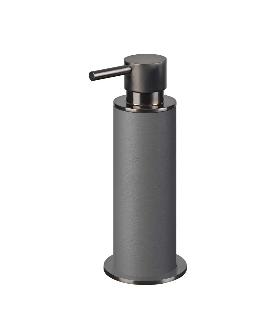 obrazek 1 Szary dozownik Ø7xH19 cm z grafitowym matowym wykończeniem
