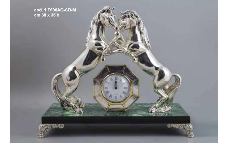 obrazek 2 Luksusowy ozdobny model statuetki - para szalonych koni z zegarem - ArtBe