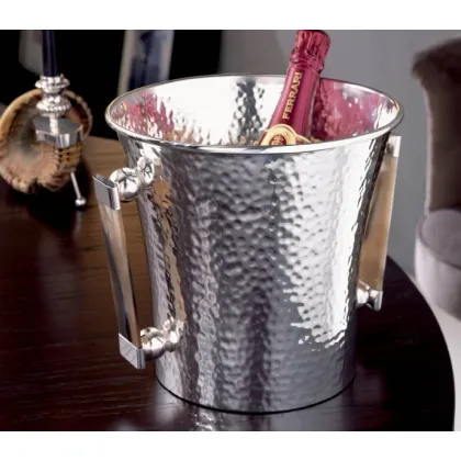 Picture Elegant champagne bucket made of silver-plated brass with horn handles