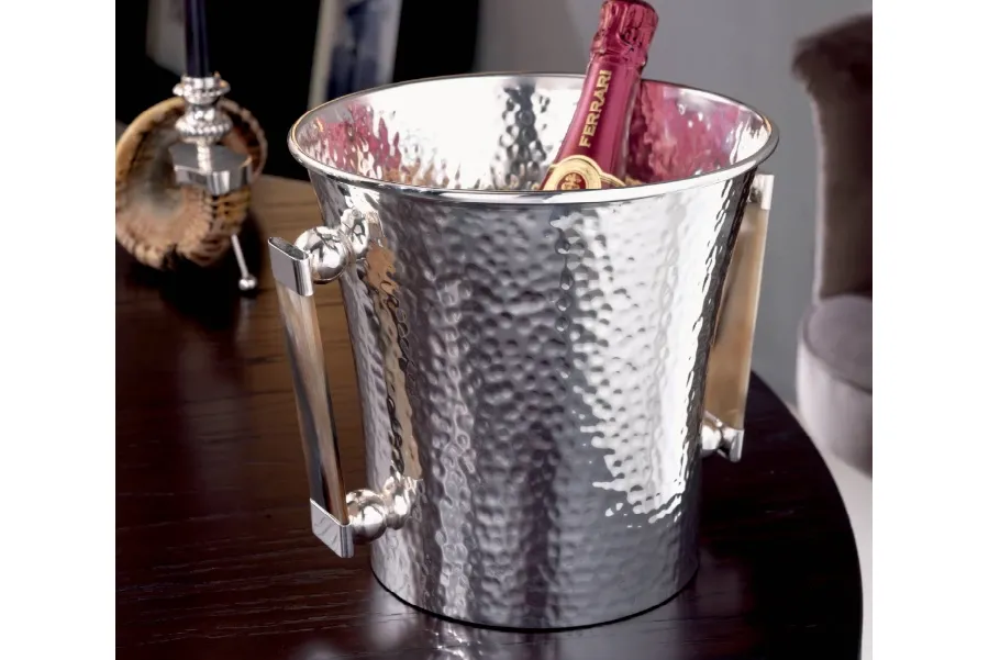 obrazek 1 Eleganckie wiaderko do szampana z mosiądzu srebrzonego z uchwytami z rogu