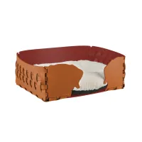 Picture Original leather dog bed 35x20xH15 cm, cognac color