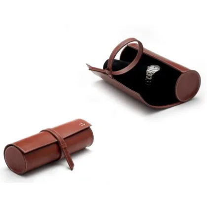 Picture Cylindrical travel case for watches made of natural leather