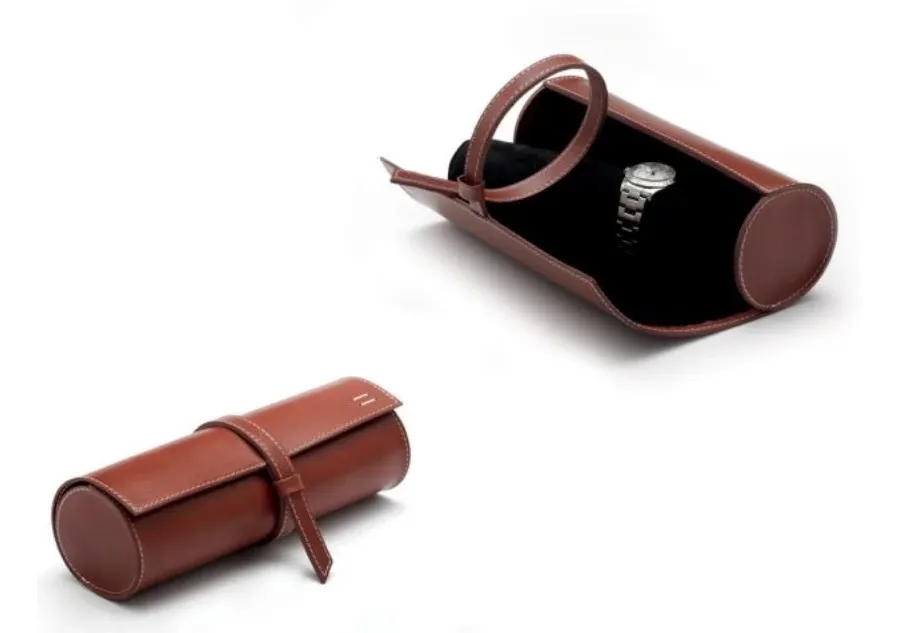 obrazek 1 Cylindryczne etui podróżne na zegarki ze skóry naturalnej