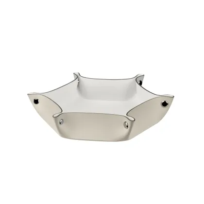 Zdjęcie Niepowtarzalna ośmiokątna tacka na drobiazgi ze skóry w kolorze kremowym