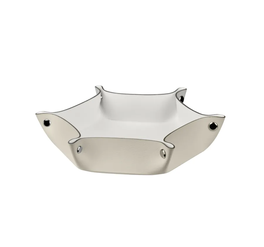 obrazek 1 Niepowtarzalna ośmiokątna tacka na drobiazgi ze skóry w kolorze kremowym