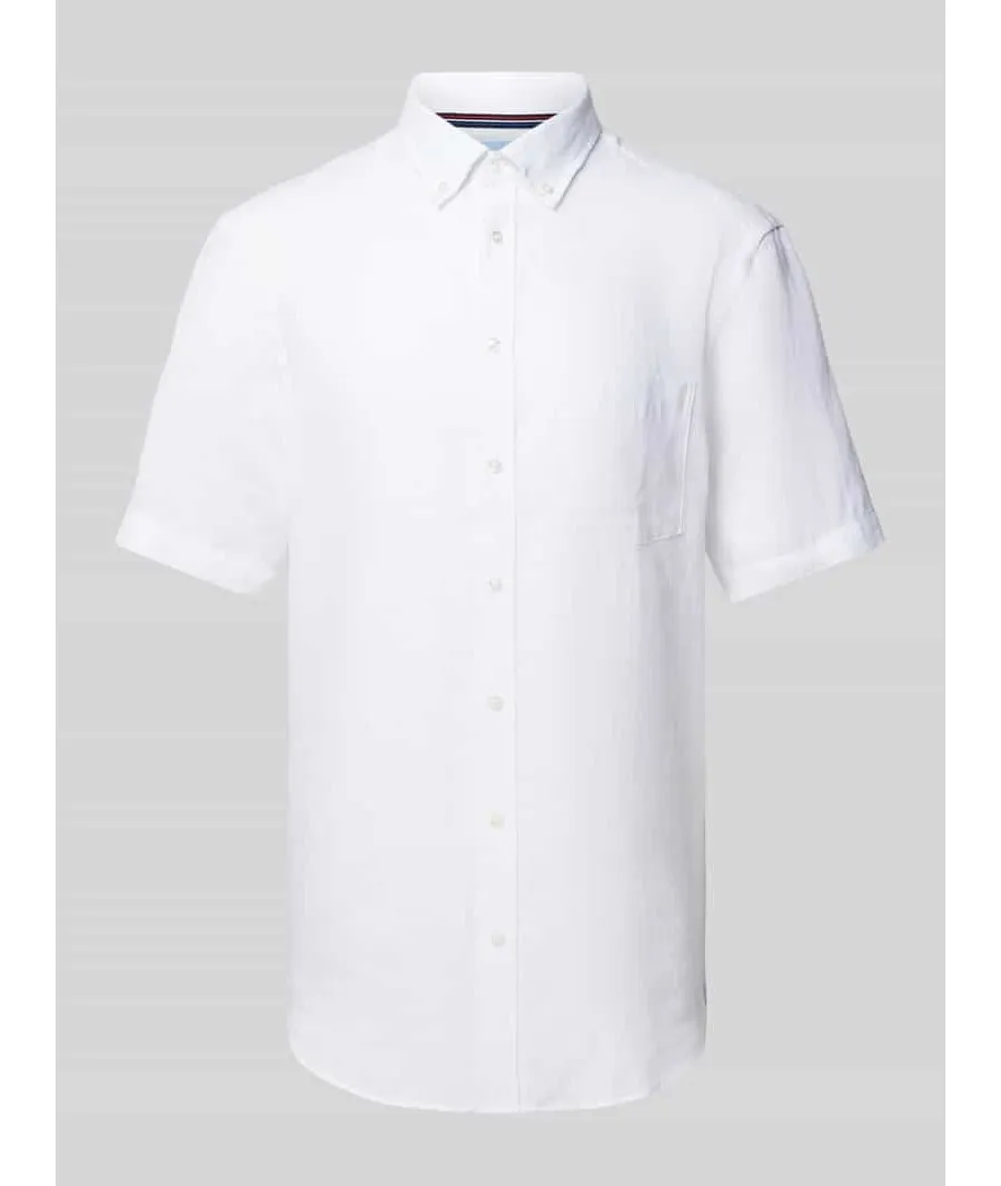 obrazek 1 Koszula lniana o kroju regular fit z kołnierzykiem typu button down