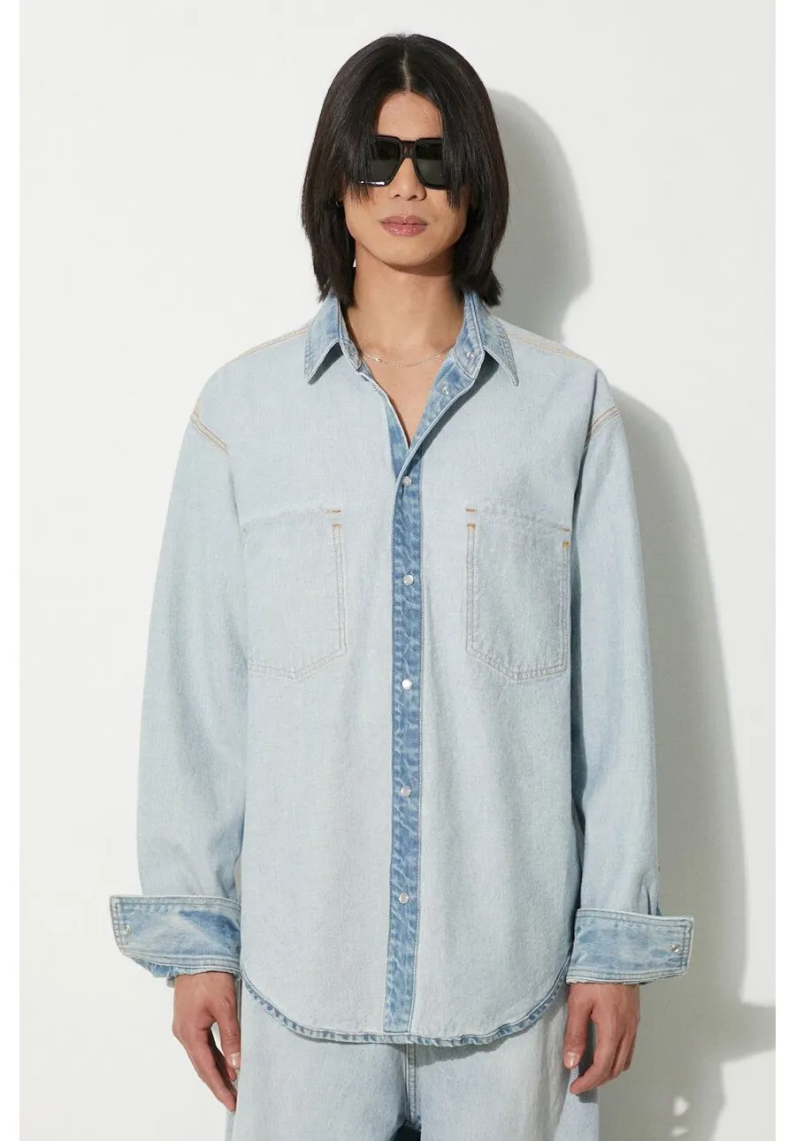 obrazek 1 VETEMENTS koszula jeansowa Inside-Out męska kolor niebieski relaxed z kołnierzykiem klasycznym UE64SH500N