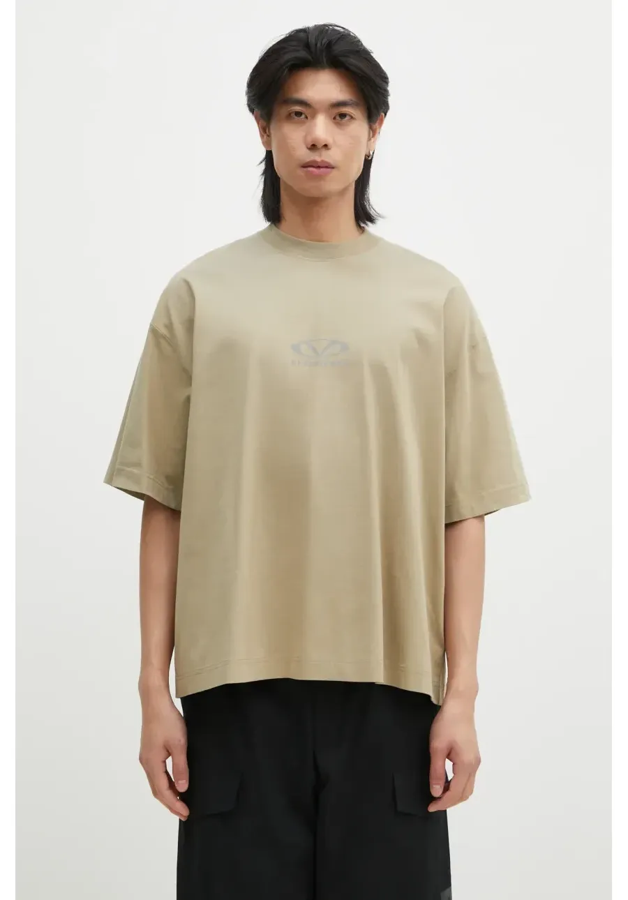 obrazek 1 VETEMENTS t-shirt bawełniany Oval Logo Cropped Boxy kolor beżowy z nadrukiem UA66TR600T