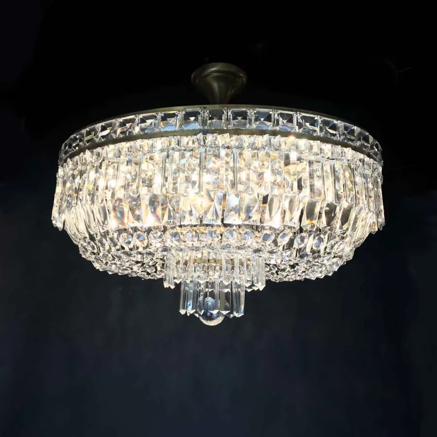 obrazek 2 Ośmiostrumieniowa kryształowa owalna lampa sufitowa - vintage